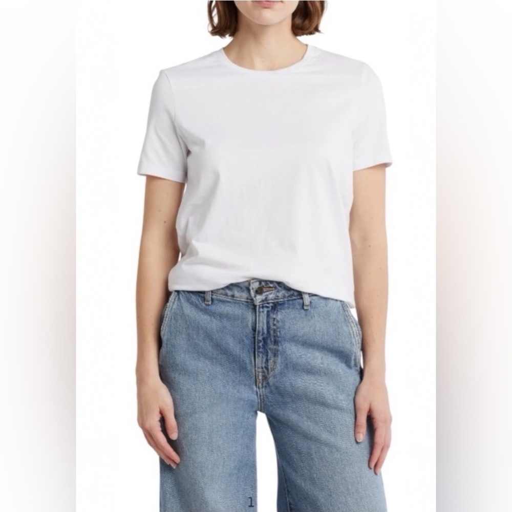 Ag‎ Adriano Goldschmied True White Stretch Cotton Blend Basic T-Shirt Size Large